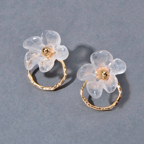 Flower Studs w/Gold Circle Jacket Earrings - Picture 3 of 8